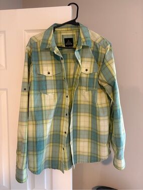 Prana Yellow-Green Plaid Button Shirt